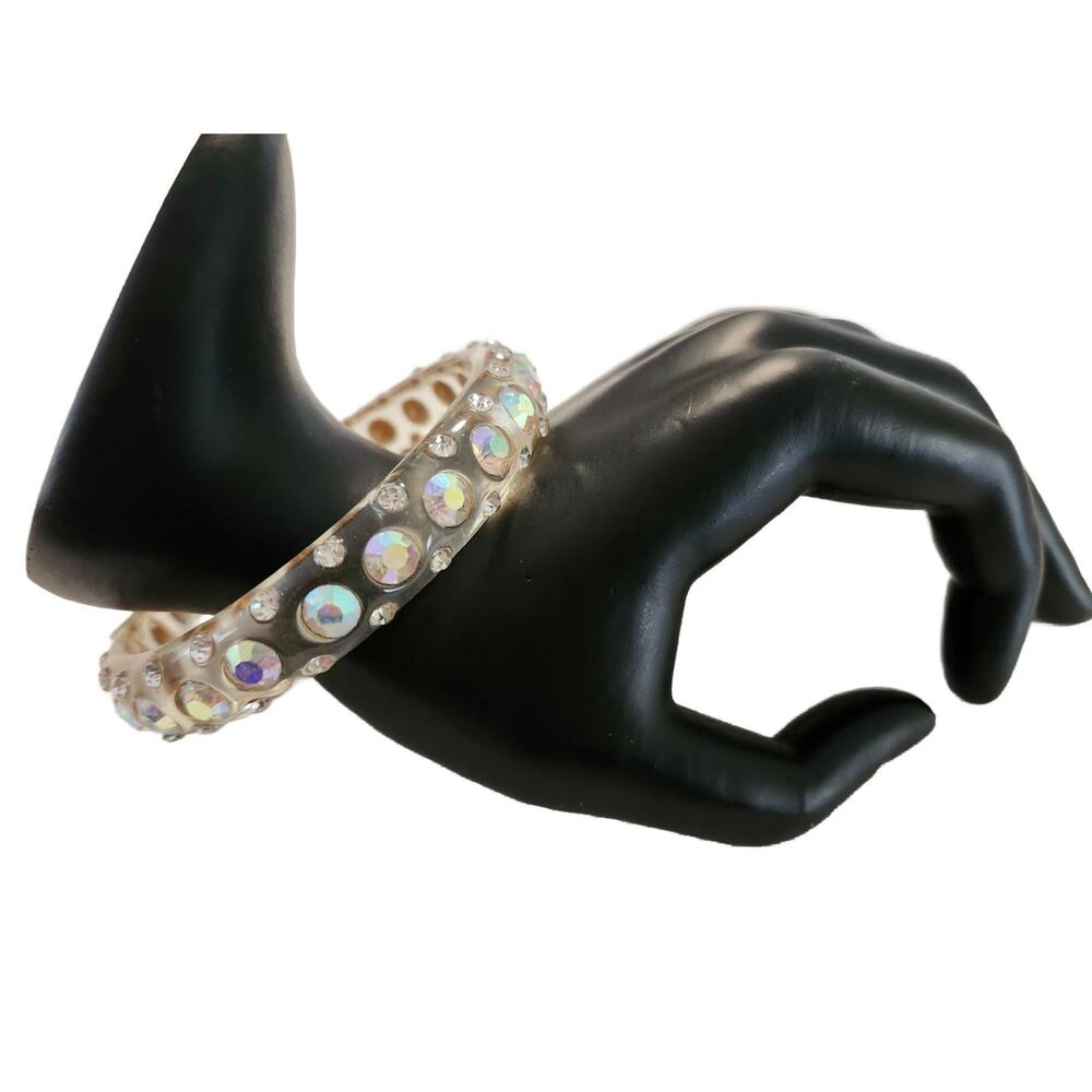 Vintage Clear Lucite & Crystal Bangle Bracelet